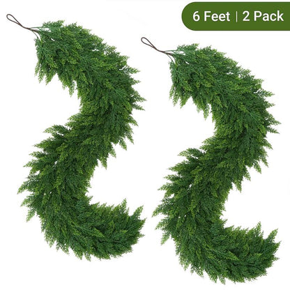🎄 6FT Artificial Cedar Garland  – Lifelike Greenery for Indoor & Outdoor Xmas Decor（fb）