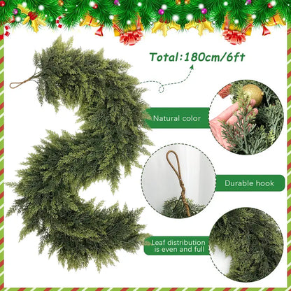 🎄 6FT Artificial Cedar Garland  – Lifelike Greenery for Indoor & Outdoor Xmas Decor（fb）