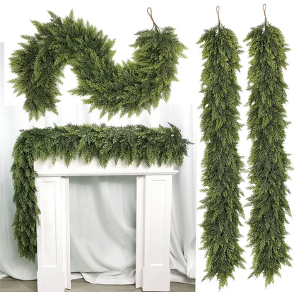 🎄 6FT Artificial Cedar Garland  – Lifelike Greenery for Indoor & Outdoor Xmas Decor（fb）